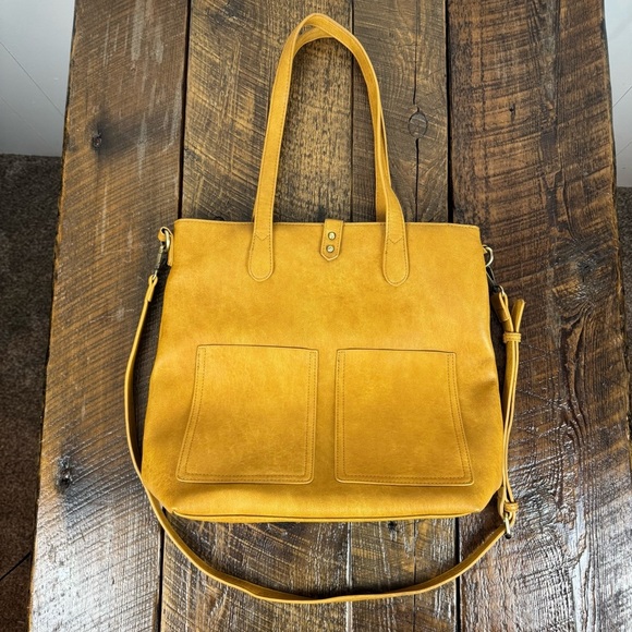 Antik Kraft Handbags - Antik Kraft Mustard Yellow Faux Leather Tote Bag Crossbody Purse Anthropologie